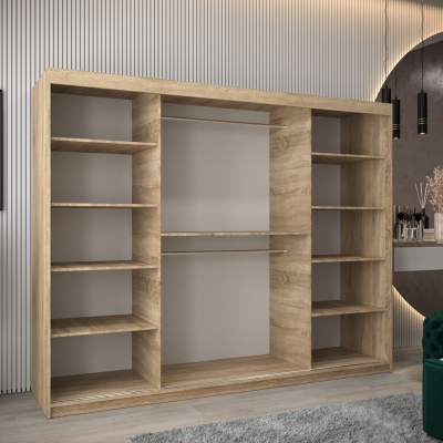 Šatní zrcadlová skříň ADELA - 250 cm, dub sonoma / černá