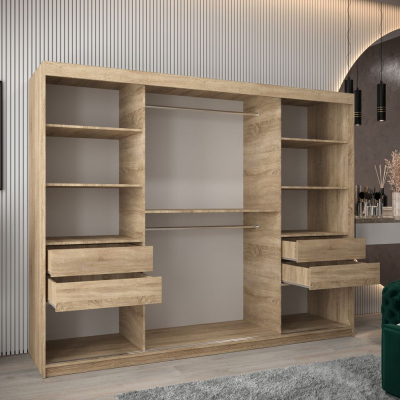 Šatní zrcadlová skříň ADELA - 250 cm, dub sonoma / černá