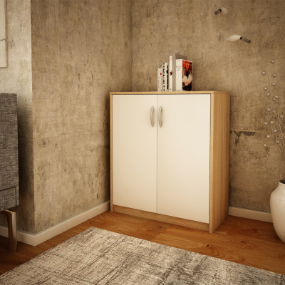 Komoda s dvířky IBOJA - dub sonoma / bílá