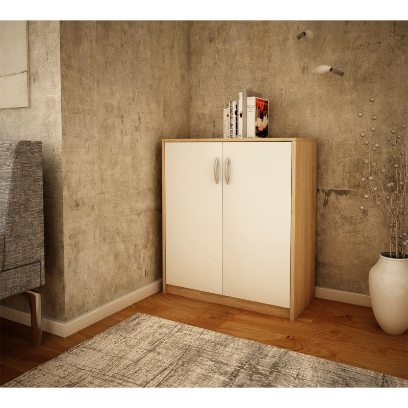 Komoda s dvířky IBOJA - dub sonoma / bílá