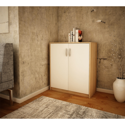 Komoda s dvířky IBOJA - dub sonoma / bílá