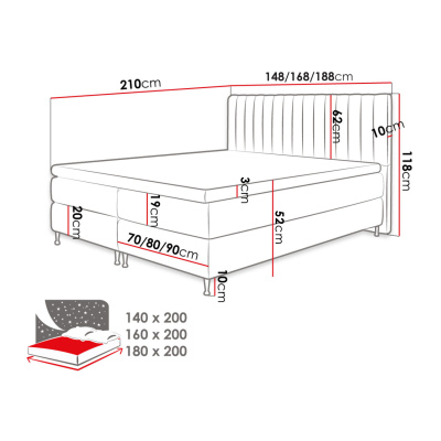 Boxspringová postel 180x200 CANDICE - šedá + topper ZDARMA