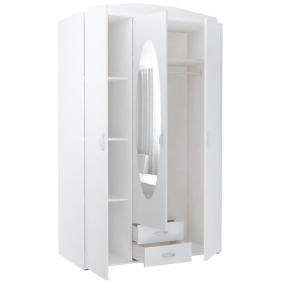 Prostorná šatní skříň se zrcadlem MARIETTA - šířka 127 cm, bílá