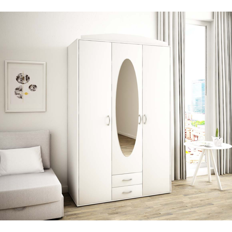 Prostorná šatní skříň se zrcadlem MARIETTA - šířka 127 cm, bílá