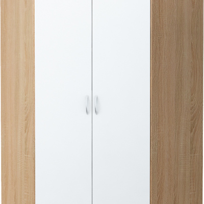 Rohová šatní skříň ZORICA - šířka 106 cm, dub sonoma / bílá