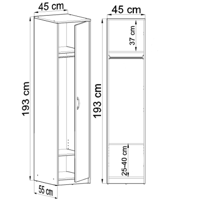 Úzká šatní skříň SIMELA - šířka 45 cm, dub sonoma