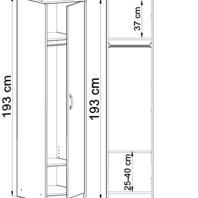 Úzká šatní skříň SIMELA - šířka 45 cm, bílá
