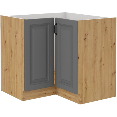 Dolní rohová skříňka SOPHIA - 90x90 cm, šedá / dub artisan