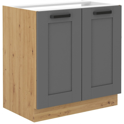 Dolní dvoudveřová skříňka LAILI - šířka 80 cm, šedá / dub artisan