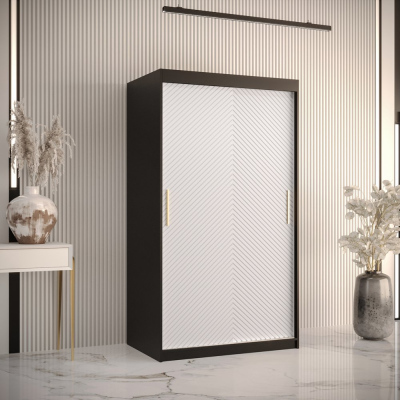 Skříň s posuvnými dveřmi PAOLA - šířka 100 cm, černá / bílá