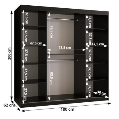 Skříň s posuvnými dveřmi PAOLA - šířka 180 cm, černá / bílá