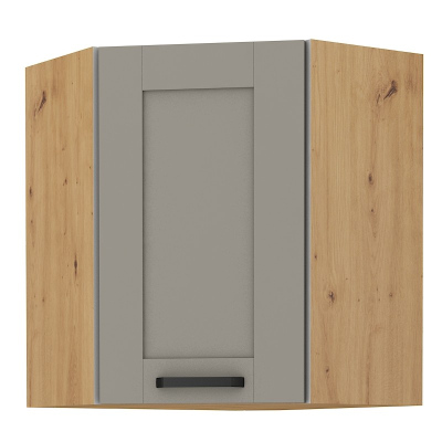 Horní rohová skříňka LAILI - 60x60 cm, světle šedá / dub artisan