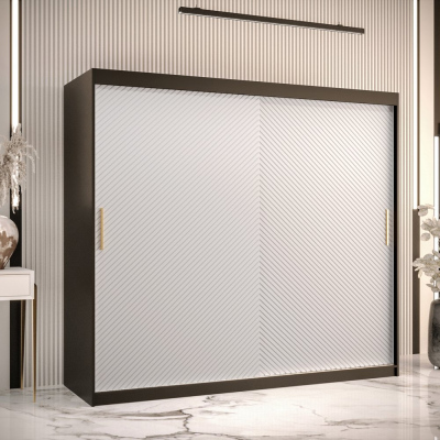 Skříň s posuvnými dveřmi PAOLA - šířka 200 cm, černá / bílá