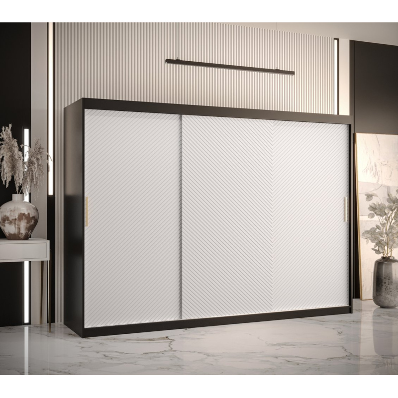 Skříň s posuvnými dveřmi PAOLA - šířka 250 cm, černá / bílá