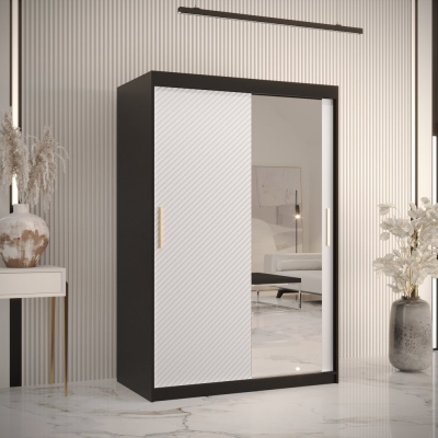 Skříň s posuvnými dveřmi a zrcadlem PAOLA - šířka 120 cm, černá / bílá