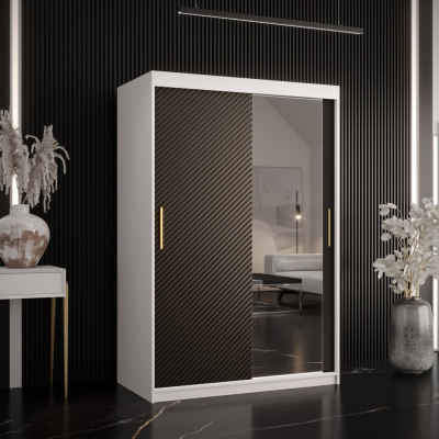 Skříň s posuvnými dveřmi a zrcadlem PAOLA - šířka 120 cm, bílá / černá