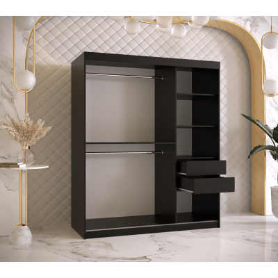 Skříň s posuvnými dveřmi a zrcadlem PAOLA - šířka 150 cm, černá