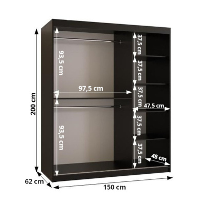 Skříň s posuvnými dveřmi a zrcadlem PAOLA - šířka 150 cm, černá