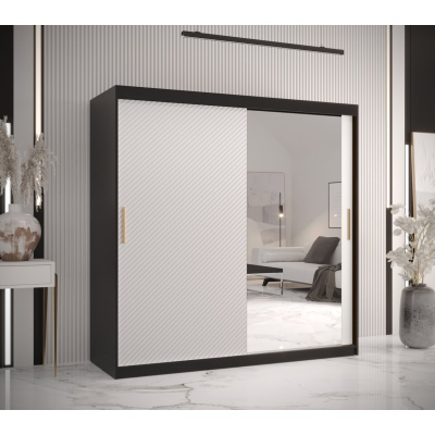 Skříň s posuvnými dveřmi a zrcadlem PAOLA - šířka 180 cm, černá / bílá