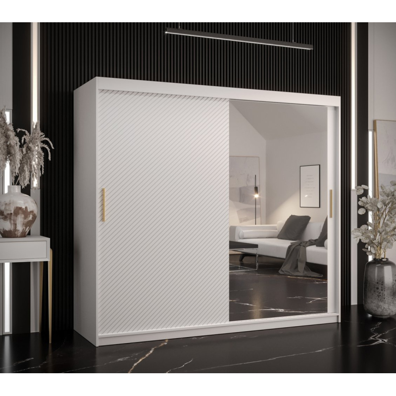 Skříň s posuvnými dveřmi a zrcadlem PAOLA - šířka 200 cm, bílá