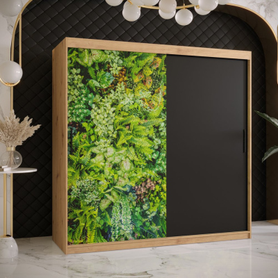 Šatní skříň s posuvnými dveřmi MAYA 1 - šířka 180 cm, dub artisan / černá