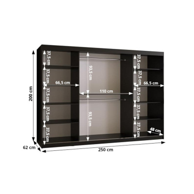 Šatní skříň s posuvnými dveřmi MAYA 2 - šířka 250 cm, černá