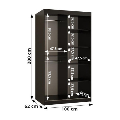 Prostorná šatní skříň MAIA 1 - šířka 100 cm, černá / jasan