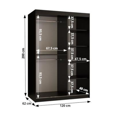 Prostorná šatní skříň MAIA 1 - šířka 120 cm, černá / jasan