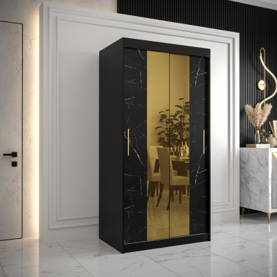 Designová šatní skříň se zlatým zrcadlem MADLA 1 - šířka 100 cm, černá
