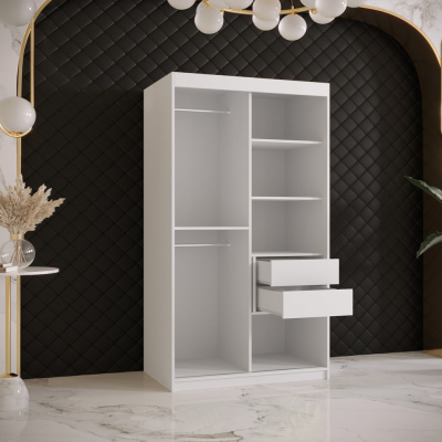 Designová šatní skříň se zlatým zrcadlem MADLA 1 - šířka 100 cm, bílá / černá