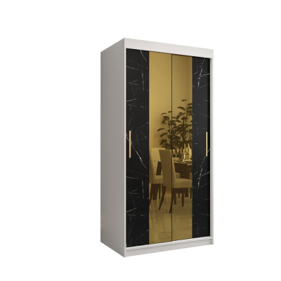 Designová šatní skříň se zlatým zrcadlem MADLA 1 - šířka 100 cm, bílá / černá