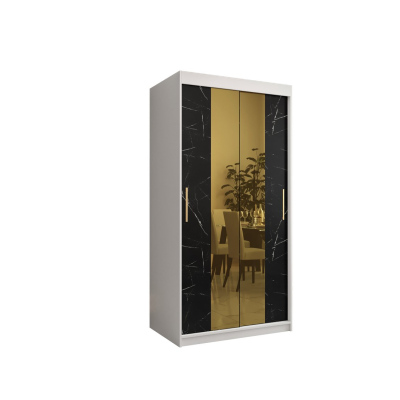 Designová šatní skříň se zlatým zrcadlem MADLA 1 - šířka 100 cm, bílá / černá