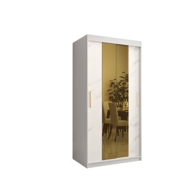 Designová šatní skříň se zlatým zrcadlem MADLA 1 - šířka 100 cm, bílá