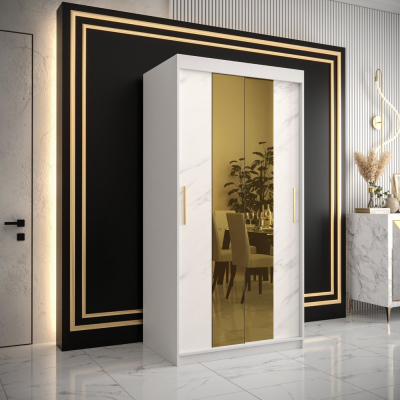 Designová šatní skříň se zlatým zrcadlem MADLA 1 - šířka 100 cm, bílá