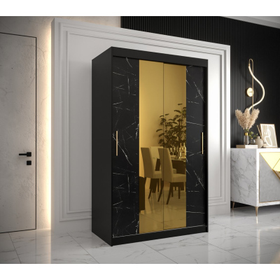 Designová šatní skříň se zlatým zrcadlem MADLA 1 - šířka 120 cm, černá