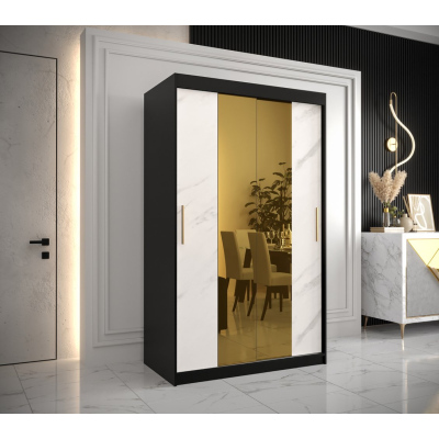 Designová šatní skříň se zlatým zrcadlem MADLA 1 - šířka 120 cm, černá / bílá