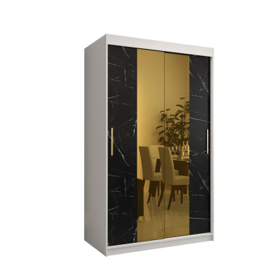 Designová šatní skříň se zlatým zrcadlem MADLA 1 - šířka 120 cm, bílá / černá