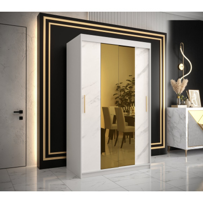 Designová šatní skříň se zlatým zrcadlem MADLA 1 - šířka 120 cm, bílá