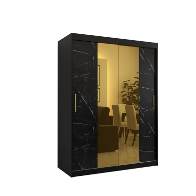 Designová šatní skříň se zlatým zrcadlem MADLA 1 - šířka 150 cm, černá