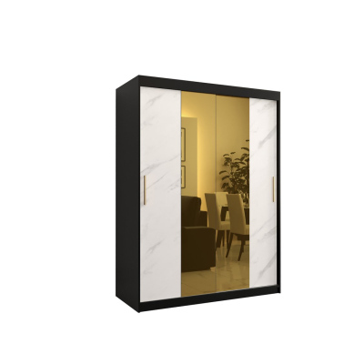 Designová šatní skříň se zlatým zrcadlem MADLA 1 - šířka 150 cm, černá / bílá