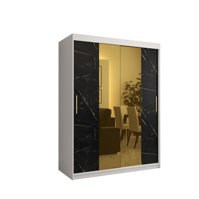 Designová šatní skříň se zlatým zrcadlem MADLA 1 - šířka 150 cm, bílá / černá