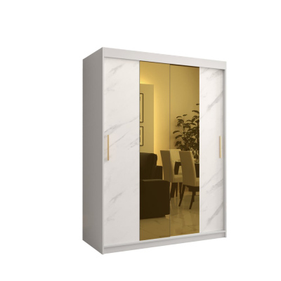 Designová šatní skříň se zlatým zrcadlem MADLA 1 - šířka 150 cm, bílá