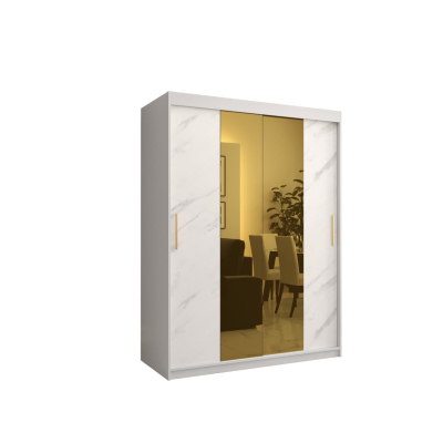 Designová šatní skříň se zlatým zrcadlem MADLA 1 - šířka 150 cm, bílá