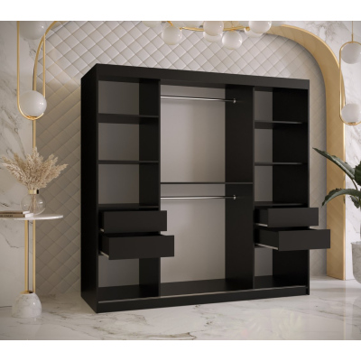 Designová šatní skříň se zlatým zrcadlem MADLA 1 - šířka 180 cm, černá