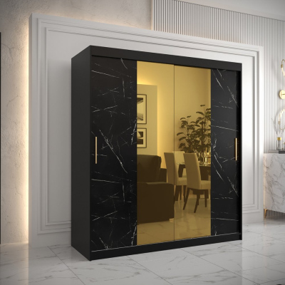 Designová šatní skříň se zlatým zrcadlem MADLA 1 - šířka 180 cm, černá