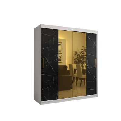 Designová šatní skříň se zlatým zrcadlem MADLA 1 - šířka 180 cm, bílá / černá