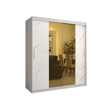 Designová šatní skříň se zlatým zrcadlem MADLA 1 - šířka 180 cm, bílá