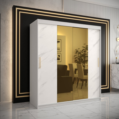 Designová šatní skříň se zlatým zrcadlem MADLA 1 - šířka 180 cm, bílá