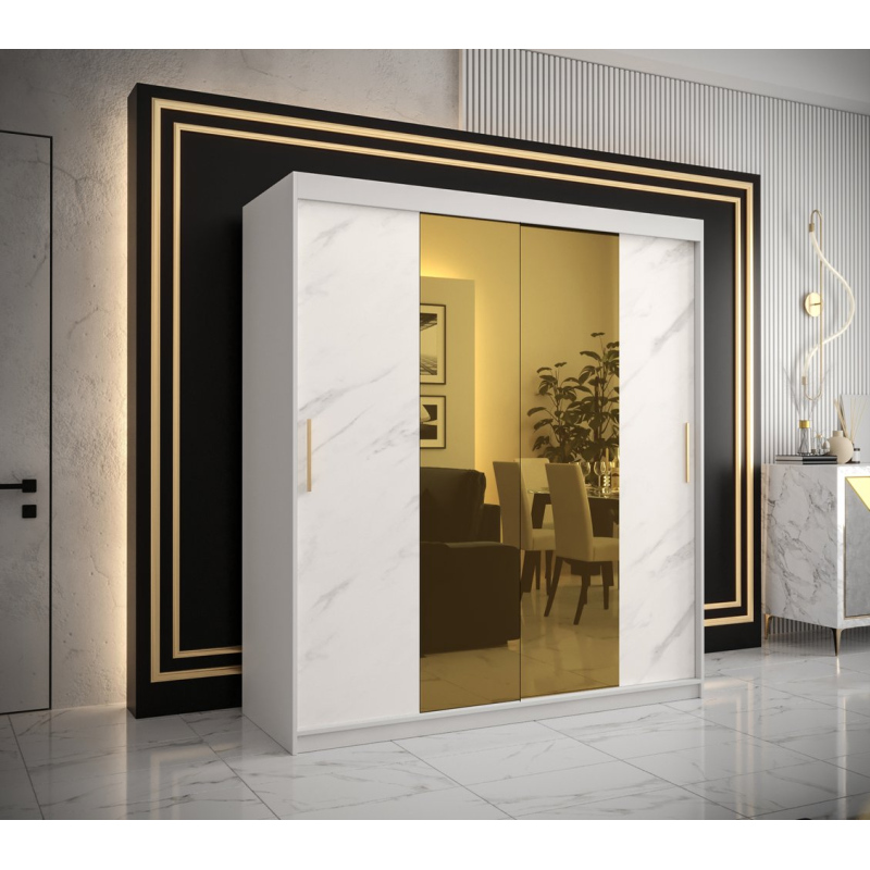Designová šatní skříň se zlatým zrcadlem MADLA 1 - šířka 180 cm, bílá