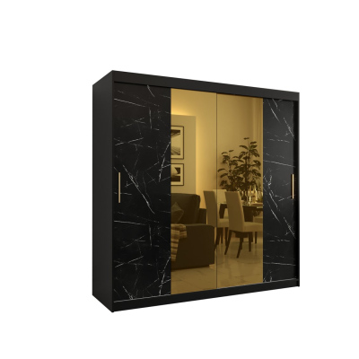 Designová šatní skříň se zlatým zrcadlem MADLA 1 - šířka 200 cm, černá
